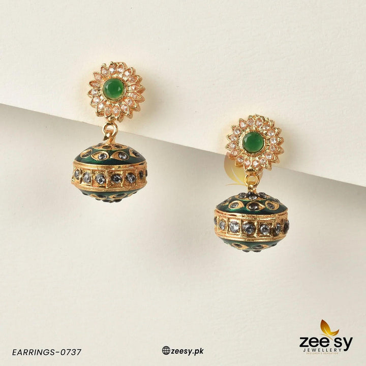 Antique Crystal Heritage Jhumka Earrings Green Earrings - Zeesy Jewellery Pakistan | Premium Artificial & Imitation Jewellery