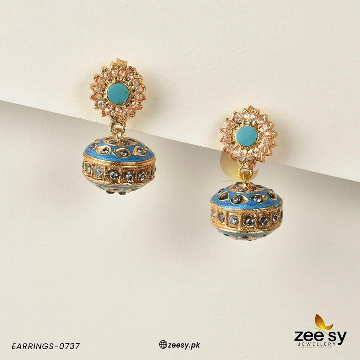 Antique Crystal Heritage Jhumka Earrings Feroza Earrings - Zeesy Jewellery Pakistan | Premium Artificial & Imitation Jewellery