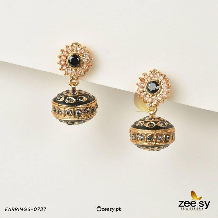 Antique Crystal Heritage Jhumka Earrings Black Earrings - Zeesy Jewellery Pakistan | Premium Artificial & Imitation Jewellery