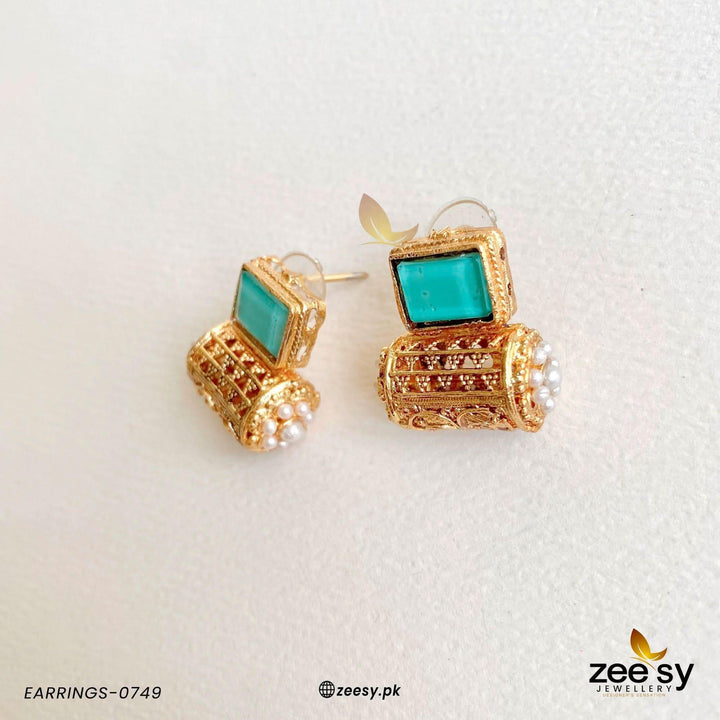 Traditional Pearl Dolki Stud Earrings Feroza Earrings - Zeesy Jewellery Pakistan | Premium Artificial & Imitation Jewellery