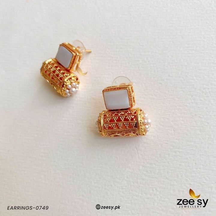 Traditional Pearl Dolki Stud Earrings White Earrings - Zeesy Jewellery Pakistan | Premium Artificial & Imitation Jewellery