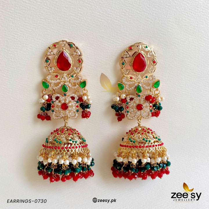 EARRINGS-0730 Red & Green Earrings - Zeesy Jewellery Pakistan | Premium Artificial & Imitation Jewellery