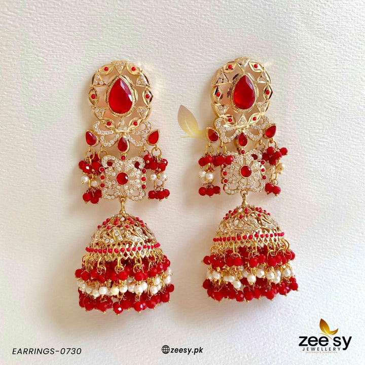 EARRINGS-0730 Red Earrings - Zeesy Jewellery Pakistan | Premium Artificial & Imitation Jewellery