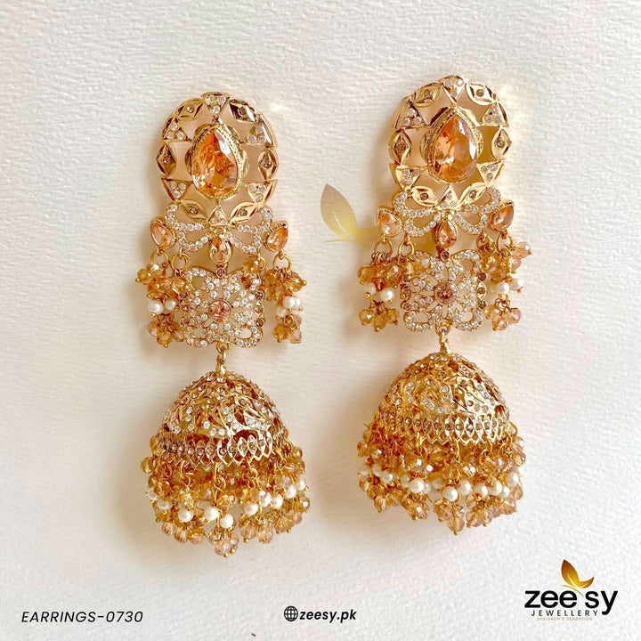 EARRINGS-0730 Champagne Earrings - Zeesy Jewellery Pakistan | Premium Artificial & Imitation Jewellery