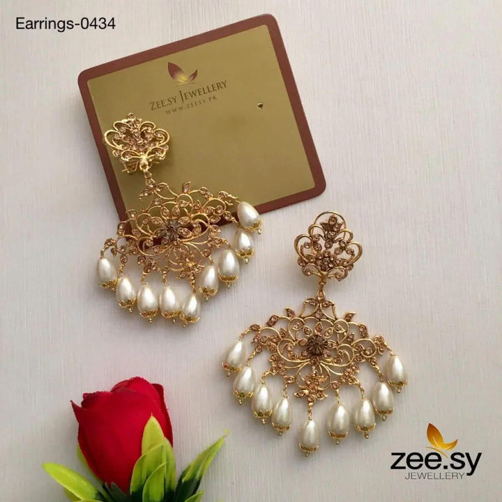 SUNFLOWER EARRINGS-0434 Champagne Pearl Earrings - Zeesy Jewellery Pakistan | Premium Artificial & Imitation Jewellery