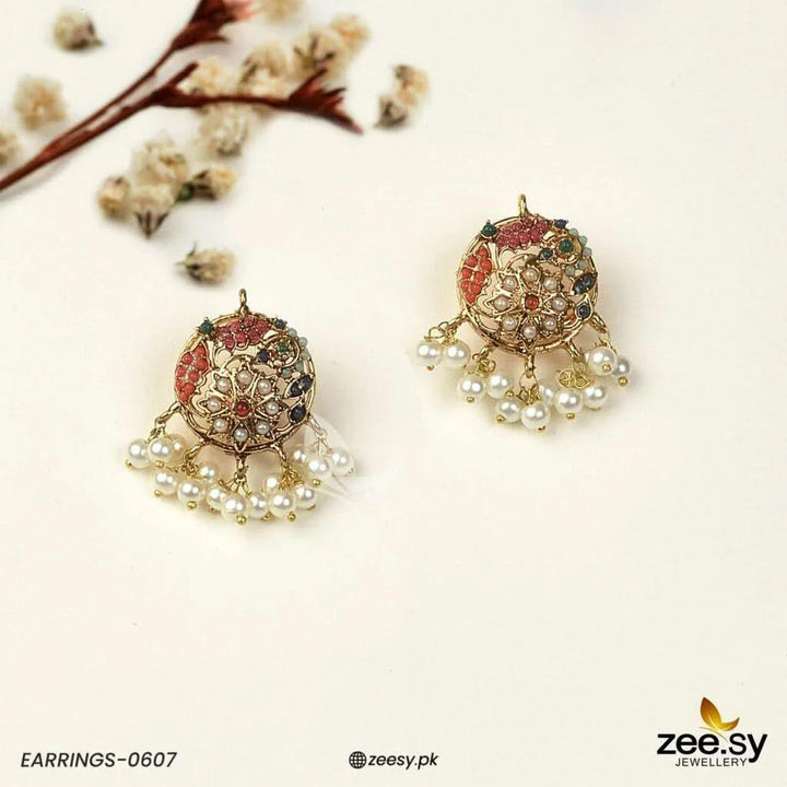 Lunathra Noratan Pearl Studs Earrings Earrings - Zeesy Jewellery Pakistan | Premium Artificial & Imitation Jewellery