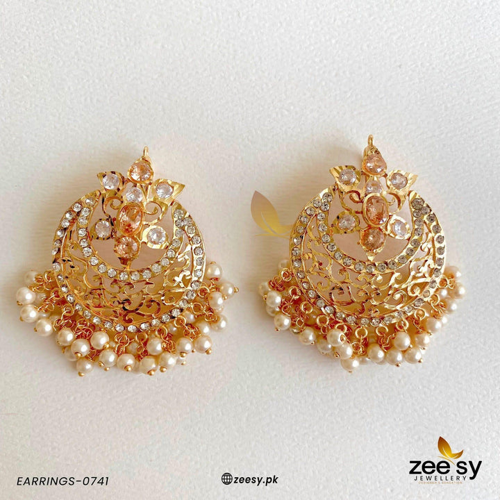 Exclusive Sheesh Gul Stud Earrings Champagne Earrings - Zeesy Jewellery Pakistan | Premium Artificial & Imitation Jewellery