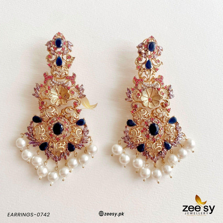 Earrings-0742 Blue Earrings - Zeesy Jewellery Pakistan | Premium Artificial & Imitation Jewellery