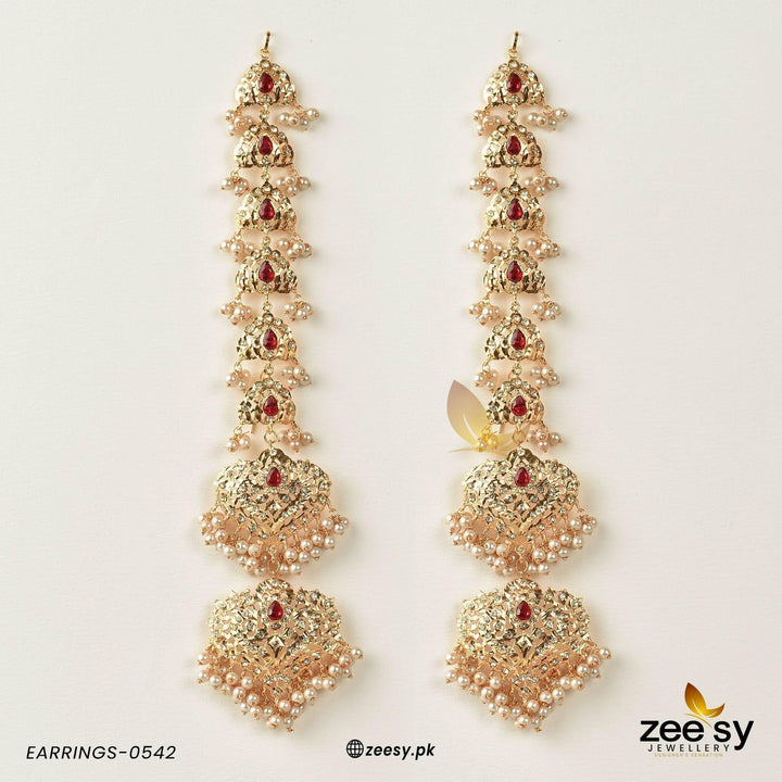 Premium long Pearl Drop Earring Red Pearl Earrings - Zeesy Jewellery Pakistan | Premium Artificial & Imitation Jewellery
