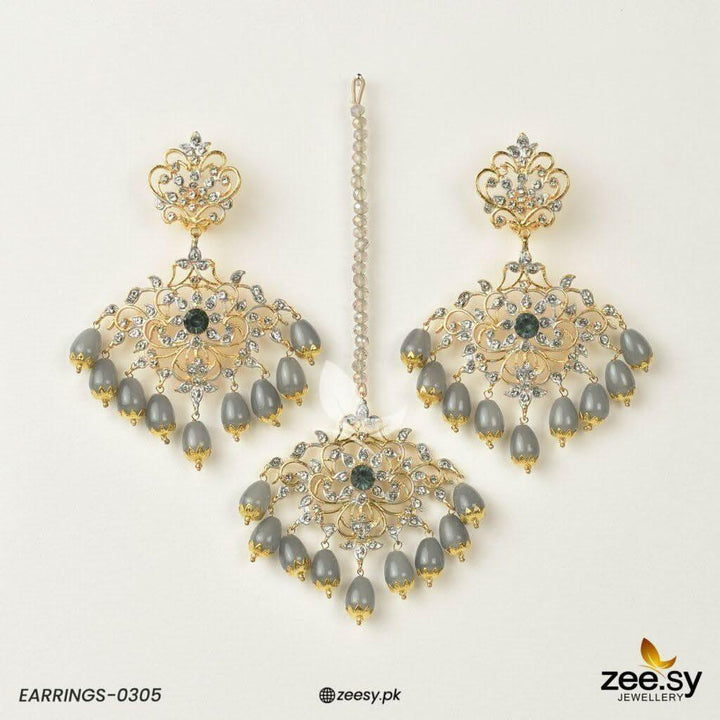 Sunflower Earrings-0305 GRAY Earrings - Zeesy Jewellery Pakistan | Premium Artificial & Imitation Jewellery