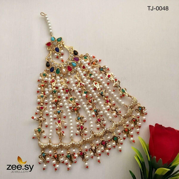 Peacock Gemstone Pearl Jhumar Multi jhumar - Zeesy Jewellery Pakistan | Premium Artificial & Imitation Jewellery