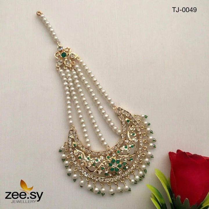 Inshara Pearl Drop Chand Jhumar Green jhumar - Zeesy Jewellery Pakistan | Premium Artificial & Imitation Jewellery