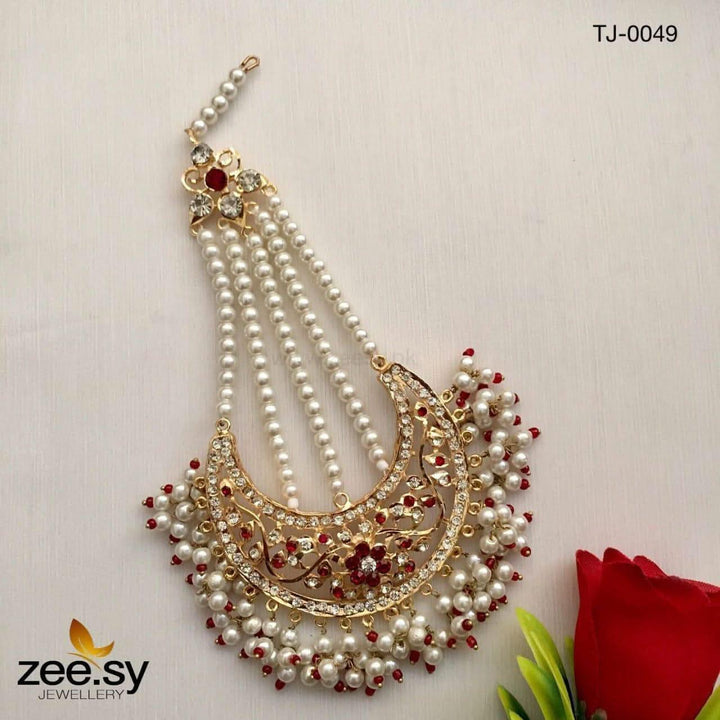 Inshara Pearl Drop Chand Jhumar Maroon jhumar - Zeesy Jewellery Pakistan | Premium Artificial & Imitation Jewellery