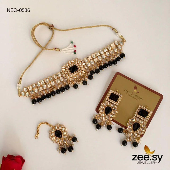 KUNDAN NECKLACE - 0536 Black Necklace Sets - Zeesy Jewellery Pakistan | Premium Artificial & Imitation Jewellery