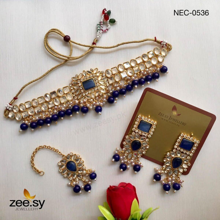 KUNDAN NECKLACE - 0536 Blue Necklace Sets - Zeesy Jewellery Pakistan | Premium Artificial & Imitation Jewellery