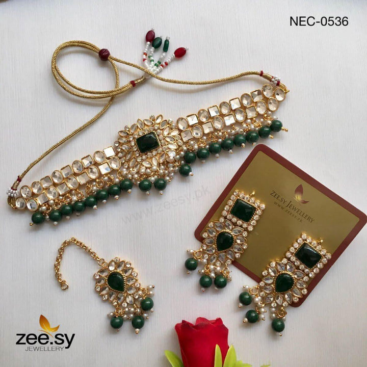 KUNDAN NECKLACE - 0536 Green Necklace Sets - Zeesy Jewellery Pakistan | Premium Artificial & Imitation Jewellery