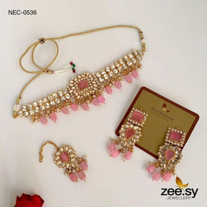 KUNDAN NECKLACE - 0536 Pink Necklace Sets - Zeesy Jewellery Pakistan | Premium Artificial & Imitation Jewellery