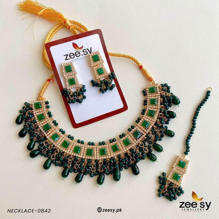 NECKLACE-0842 Green Necklace Sets - Zeesy Jewellery Pakistan | Premium Artificial & Imitation Jewellery