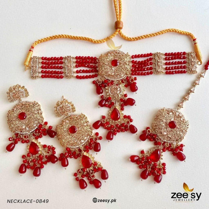 NECKLACE-0849 Red Necklace Sets - Zeesy Jewellery Pakistan | Premium Artificial & Imitation Jewellery