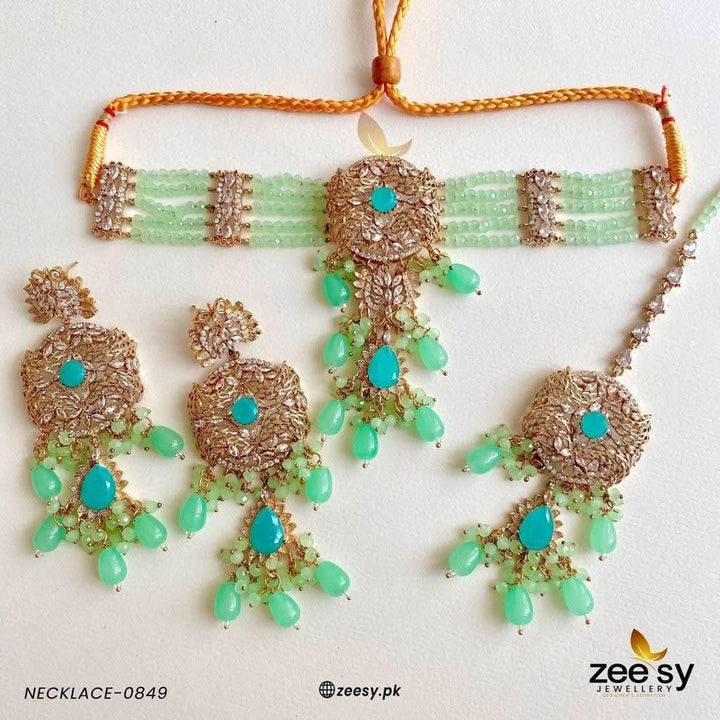 NECKLACE-0849 Mint Green Necklace Sets - Zeesy Jewellery Pakistan | Premium Artificial & Imitation Jewellery