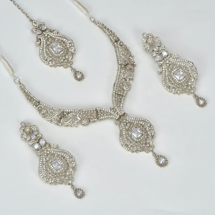 NECKLACE-0916 Silver White Necklace Sets - Zeesy Jewellery Pakistan | Premium Artificial & Imitation Jewellery