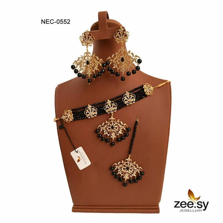 CRYSTAL NECKLACE-0552 Crystal Black Necklace Sets - Zeesy Jewellery Pakistan | Premium Artificial & Imitation Jewellery