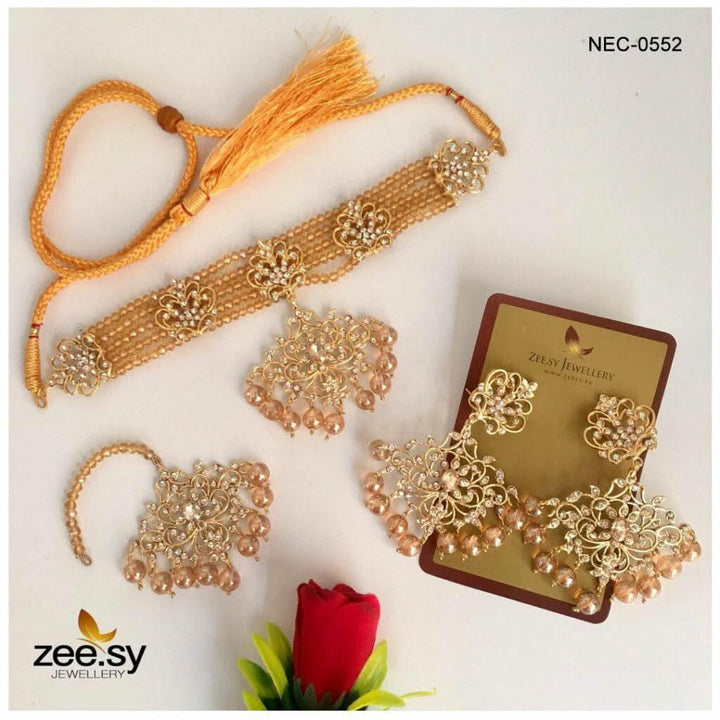 CRYSTAL NECKLACE-0552 Crystal Champagne Necklace Sets - Zeesy Jewellery Pakistan | Premium Artificial & Imitation Jewellery