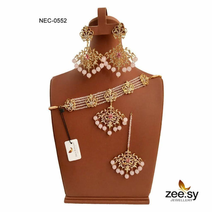 CRYSTAL NECKLACE-0552 Crystal Pink Necklace Sets - Zeesy Jewellery Pakistan | Premium Artificial & Imitation Jewellery