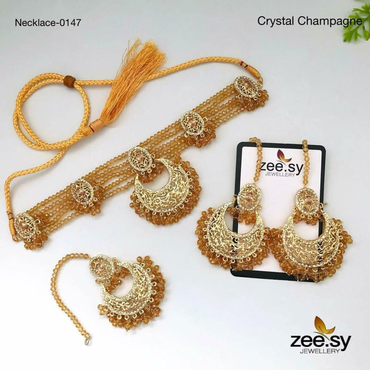 NECKLACE-0147 Crystal Champagne Necklace Sets - Zeesy Jewellery Pakistan | Premium Artificial & Imitation Jewellery