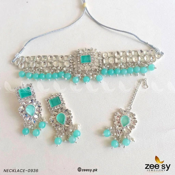 NECKLACE-0936 Mint Green Necklace Sets - Zeesy Jewellery Pakistan | Premium Artificial & Imitation Jewellery