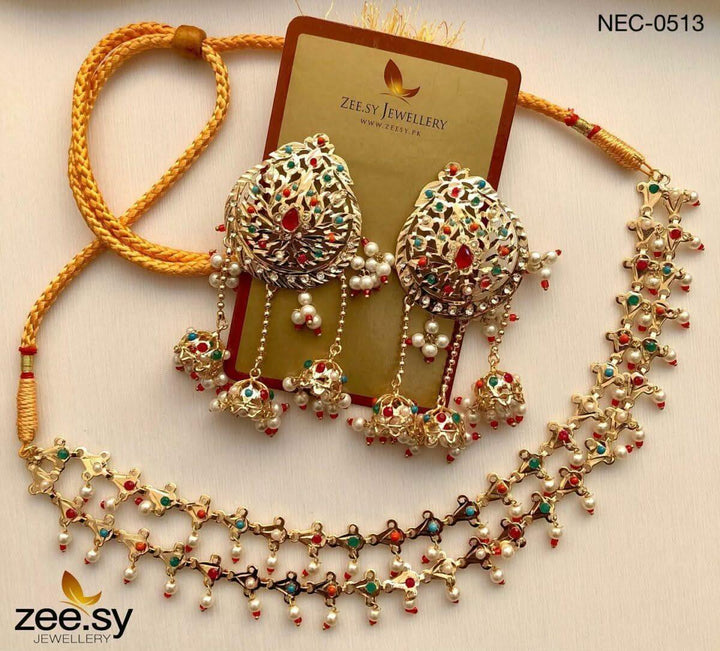 Nauratan Rani Pearl Drop Necklace Set Multi Necklace Sets - Zeesy Jewellery Pakistan | Premium Artificial & Imitation Jewellery