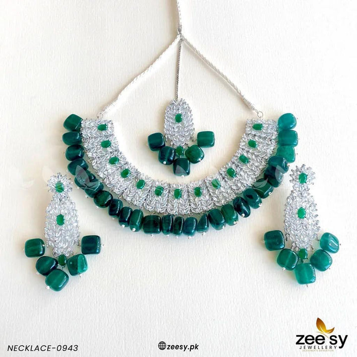 NECKLACE-0943 Emerald Green Necklace Sets - Zeesy Jewellery Pakistan | Premium Artificial & Imitation Jewellery