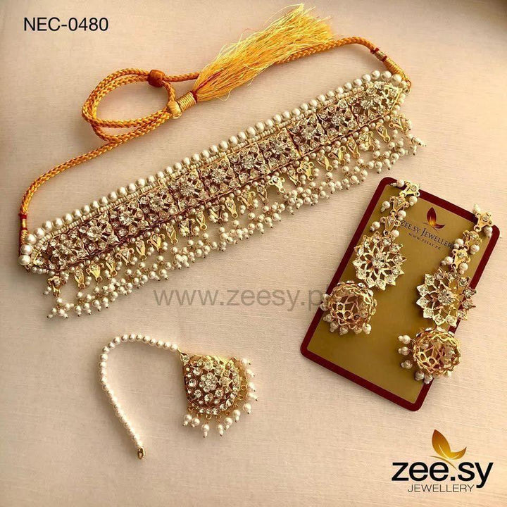 Dahlia Pearl Traditional Choker Set Pearl Necklace Sets - Zeesy Jewellery Pakistan | Premium Artificial & Imitation Jewellery
