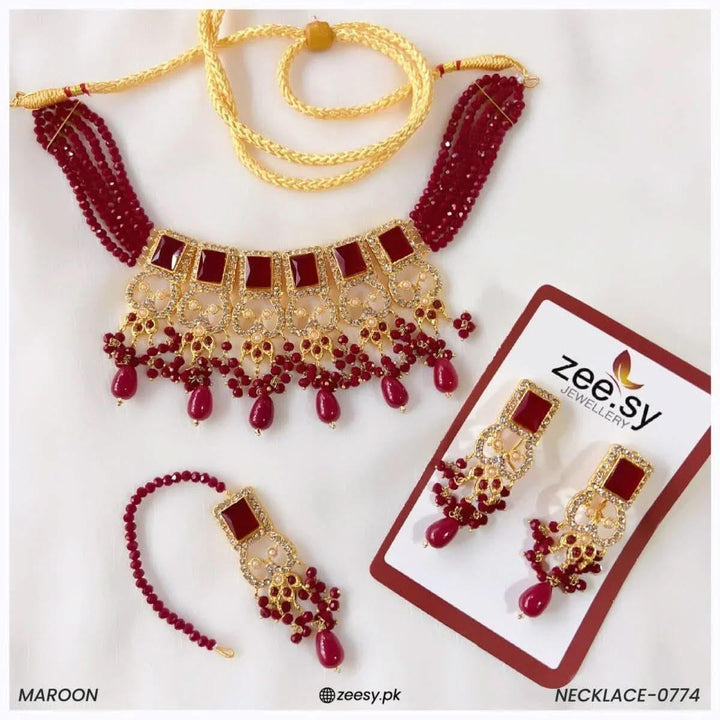 NECKLACE-0774 Red Necklace Sets - Zeesy Jewellery Pakistan | Premium Artificial & Imitation Jewellery