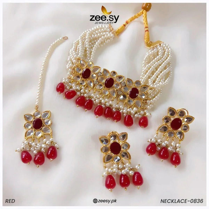NECKLACE-0836 Red Necklace Sets - Zeesy Jewellery Pakistan | Premium Artificial & Imitation Jewellery