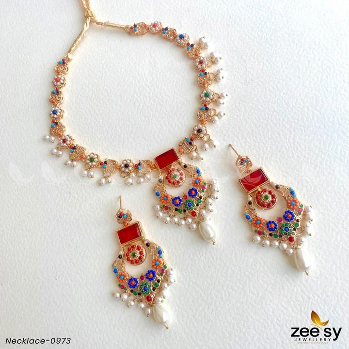 Necklace-0973 Red Necklace Sets - Zeesy Jewellery Pakistan | Premium Artificial & Imitation Jewellery