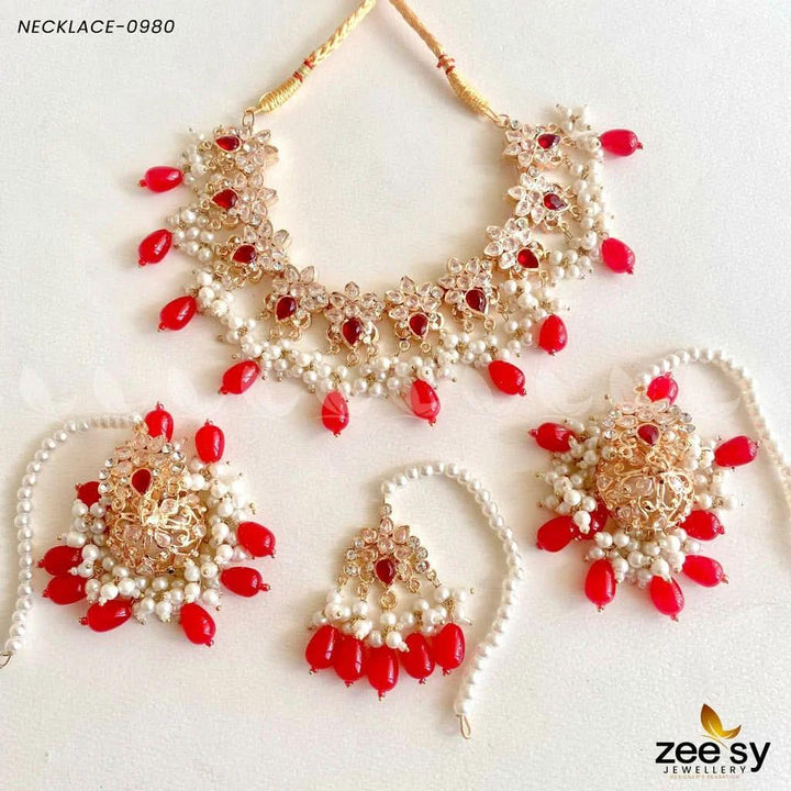 Necklace-0980 Red Necklace Sets - Zeesy Jewellery Pakistan | Premium Artificial & Imitation Jewellery