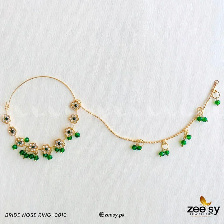 Floral Pave Bride Nose Ring Green Nose ring - Zeesy Jewellery Pakistan | Premium Artificial & Imitation Jewellery
