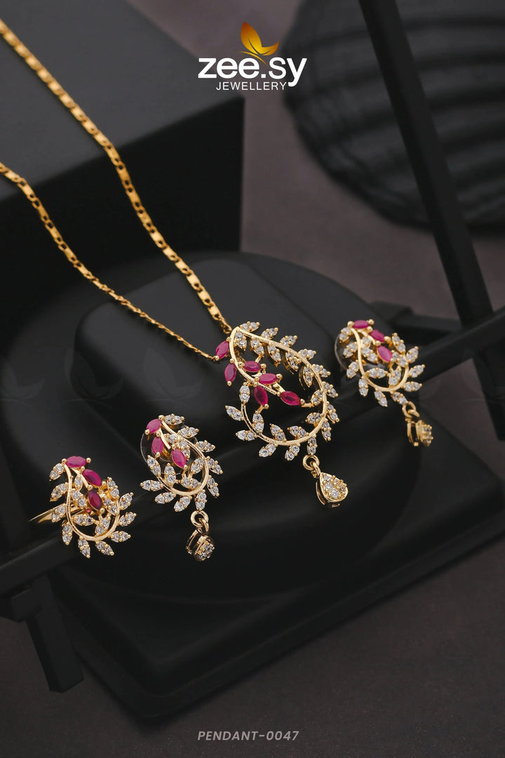 PENDANT-0047 Golden Red Pendant - Zeesy Jewellery Pakistan | Premium Artificial & Imitation Jewellery