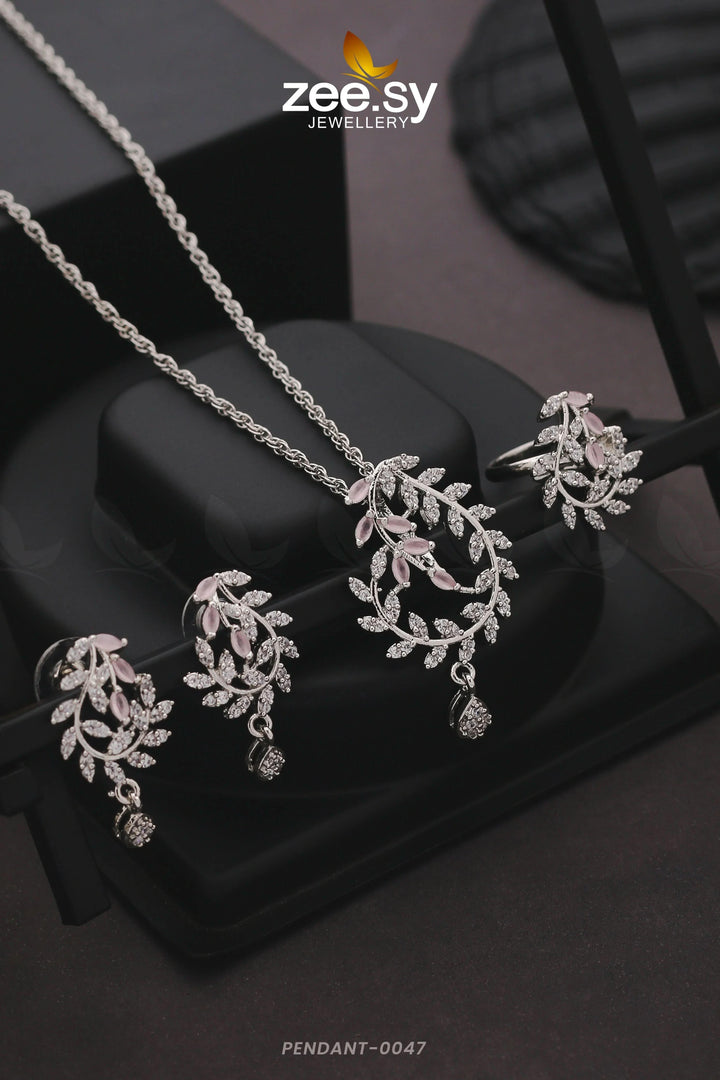 PENDANT-0047 Silver Mint Pink Pendant - Zeesy Jewellery Pakistan | Premium Artificial & Imitation Jewellery
