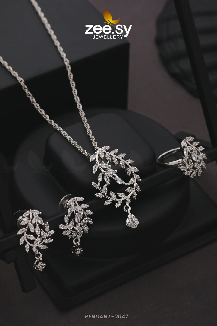 PENDANT-0047 Silver White Pendant - Zeesy Jewellery Pakistan | Premium Artificial & Imitation Jewellery