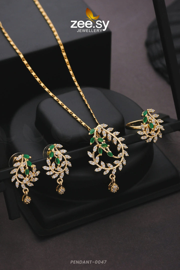 PENDANT-0047 Golden Green Pendant - Zeesy Jewellery Pakistan | Premium Artificial & Imitation Jewellery