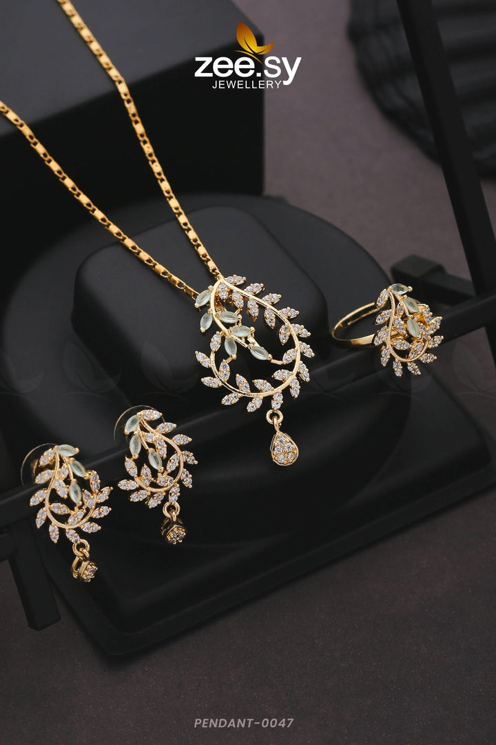 PENDANT-0047 Golden Mint Green Pendant - Zeesy Jewellery Pakistan | Premium Artificial & Imitation Jewellery