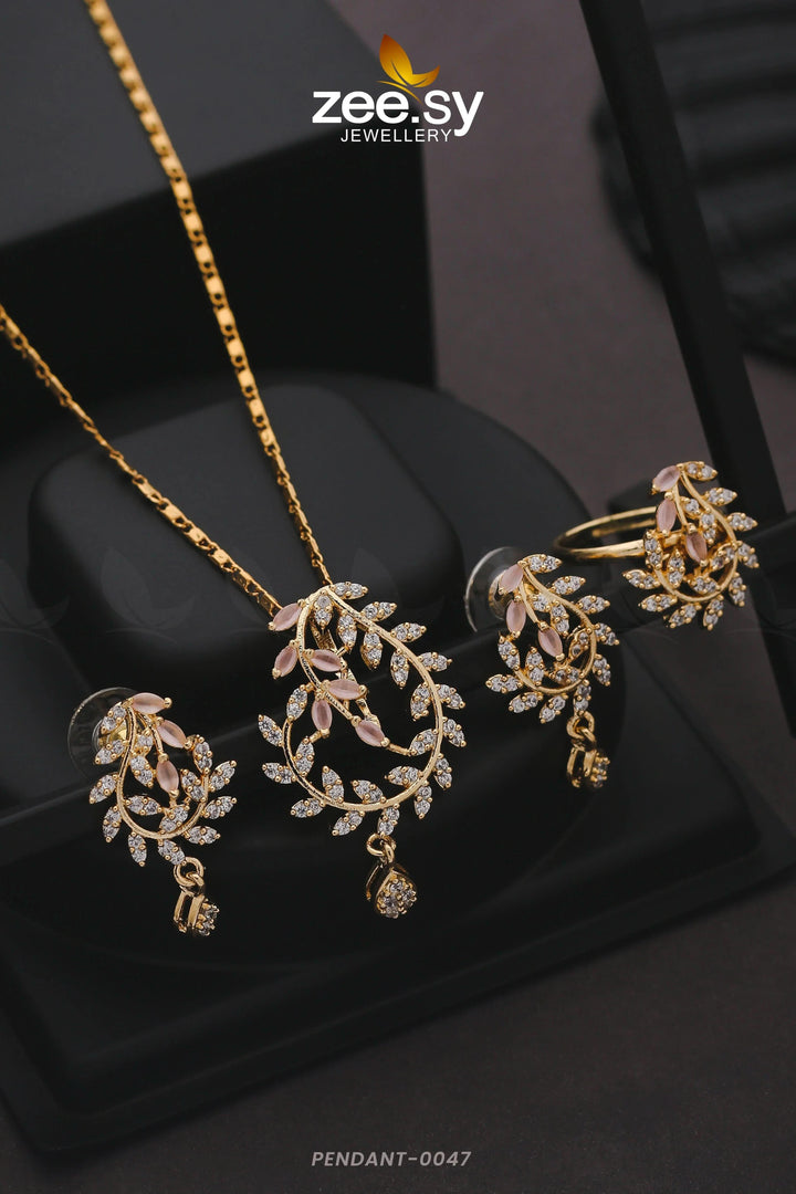 PENDANT-0047 Golden Mint Pink Pendant - Zeesy Jewellery Pakistan | Premium Artificial & Imitation Jewellery