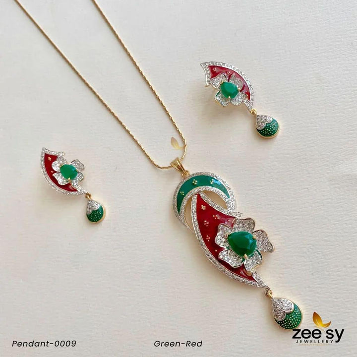 PENDANT-0009 Green-Red Pendant - Zeesy Jewellery Pakistan | Premium Artificial & Imitation Jewellery