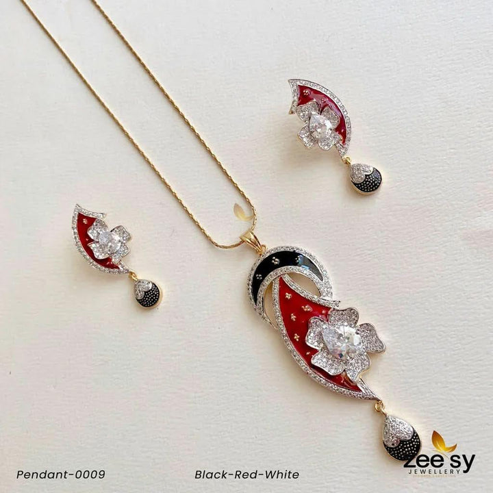 PENDANT-0009 Black-Red-White Pendant - Zeesy Jewellery Pakistan | Premium Artificial & Imitation Jewellery