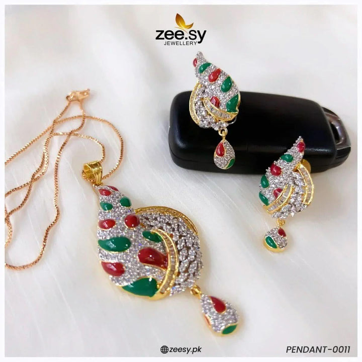 PENDANT-0011 Red-Green Pendant - Zeesy Jewellery Pakistan | Premium Artificial & Imitation Jewellery