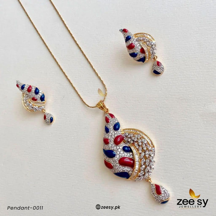 PENDANT-0011 Red-Blue Pendant - Zeesy Jewellery Pakistan | Premium Artificial & Imitation Jewellery