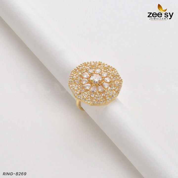Round Ring-8269 Golden White Rings - Zeesy Jewellery Pakistan | Premium Artificial & Imitation Jewellery