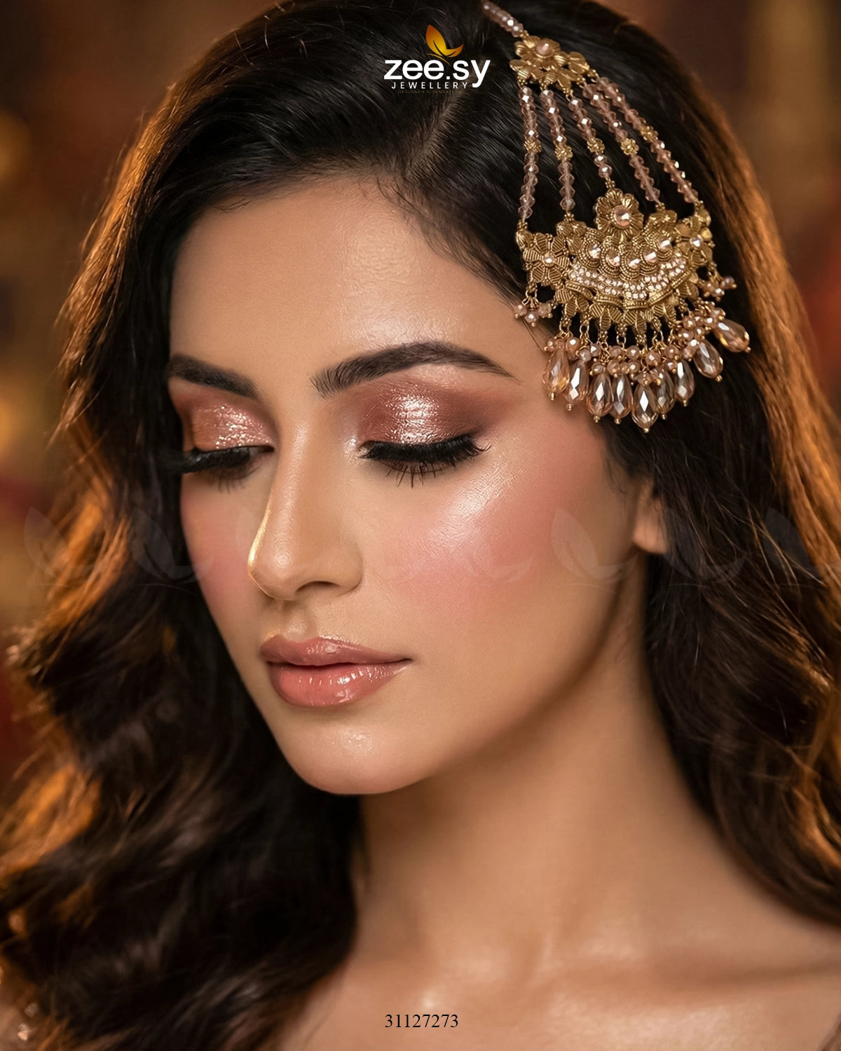 Antique Bloom Pearl Cascade Jhumar Champagne - Zeesy Jewellery